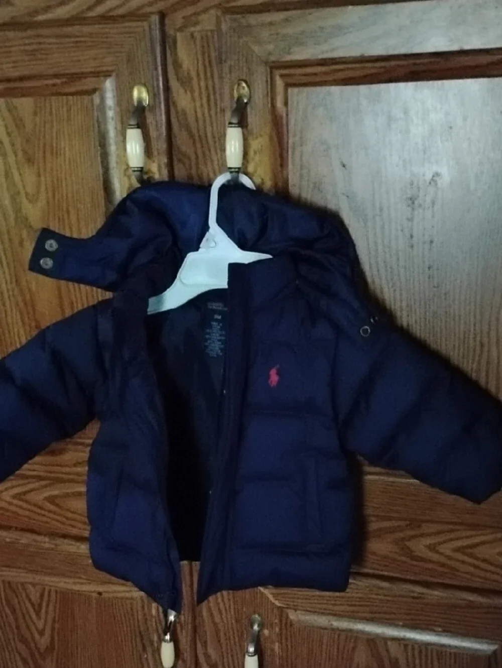 Polo by Ralph Lauren Navy Puffer Hooded Coat with Red Pony Embroidery